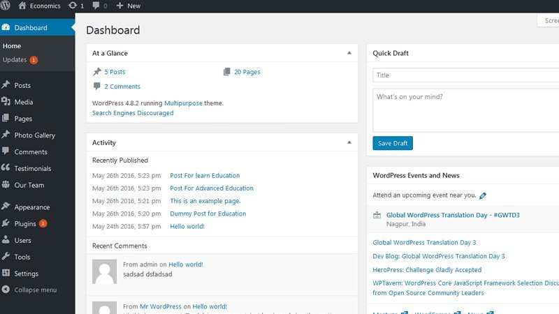 screenshot of wordpress dashboard to setup an online store